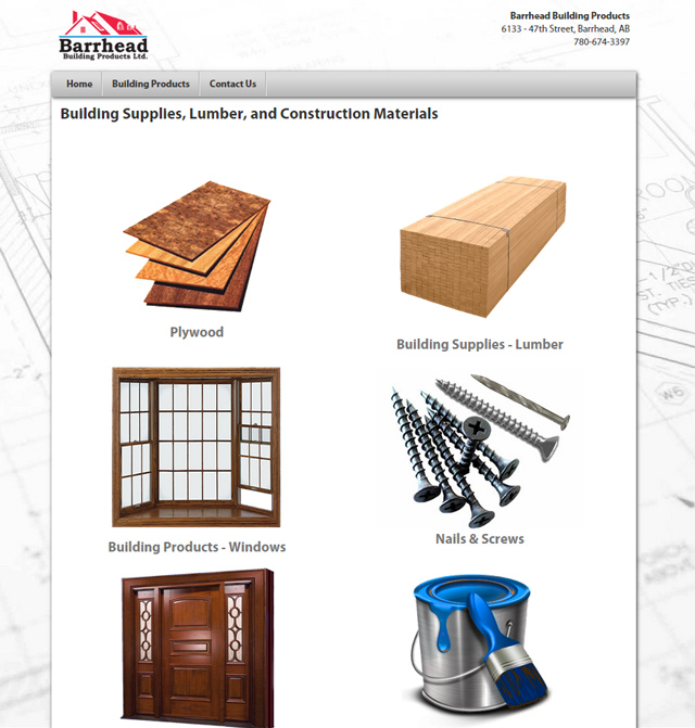 building products website screenshot