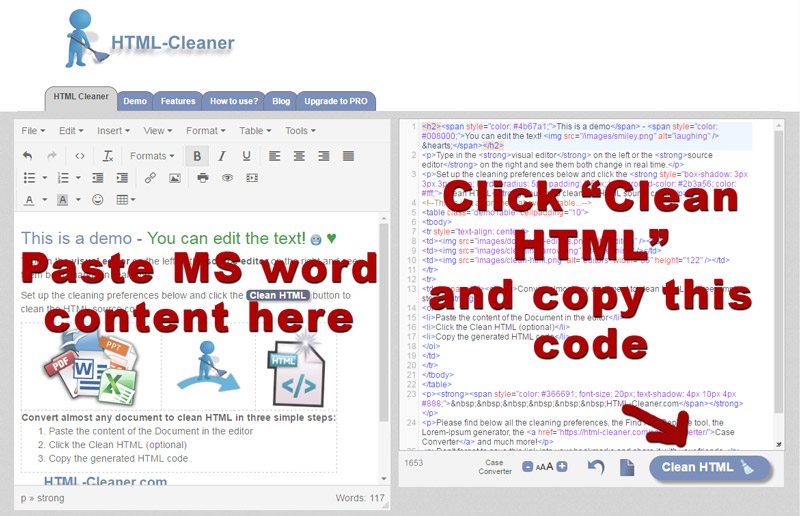 Copy and past MS word to HTML