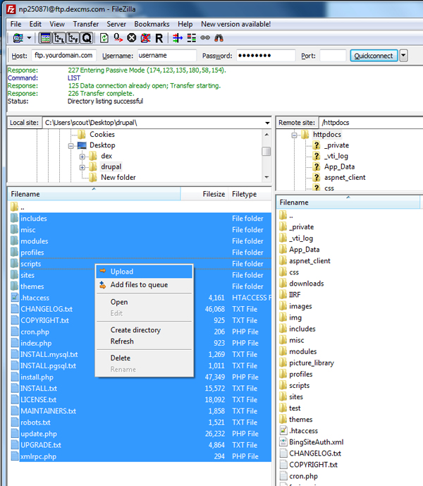 upload drupal via ftp