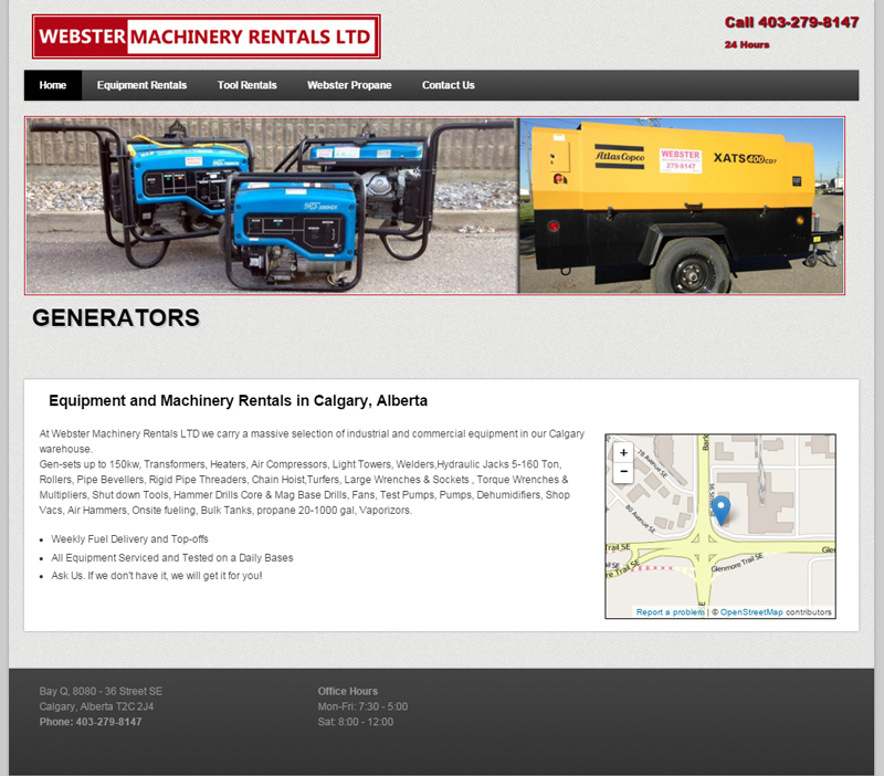 Equipment Rentals Website Example